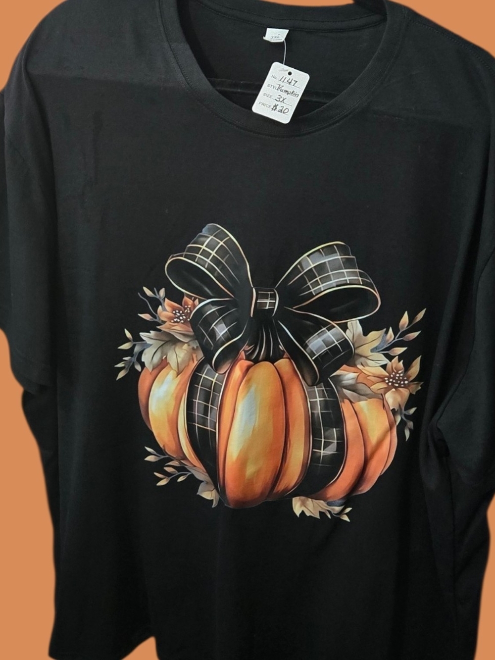 Black Womens Pumpkin Bow Graphic Tee